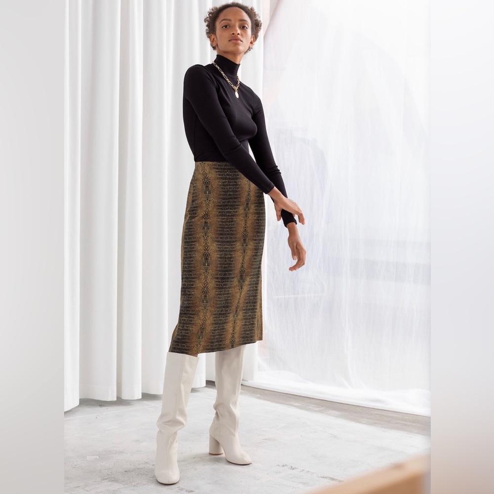 & Other Stories Animal Print Midi Skirt